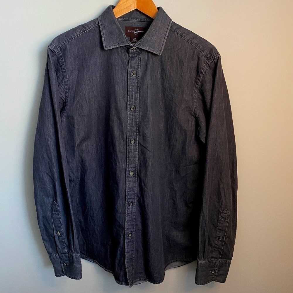 Black Brown 1826 Men's Gray Denim Button Up Long Sleeve Shirt Size Large